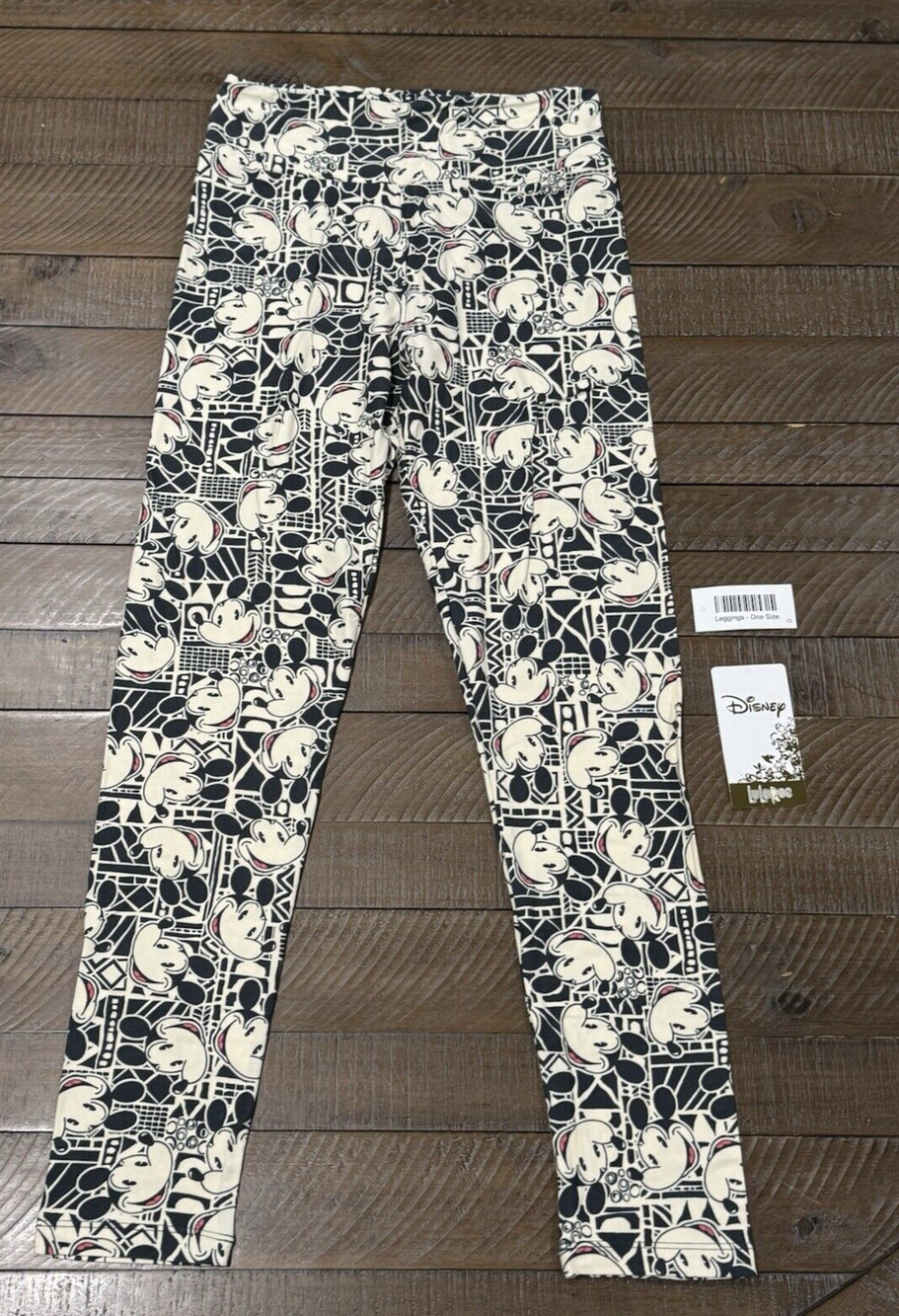 Lularoe Disney Leggings Women's OS Classic Retro Mickey Black And Off White